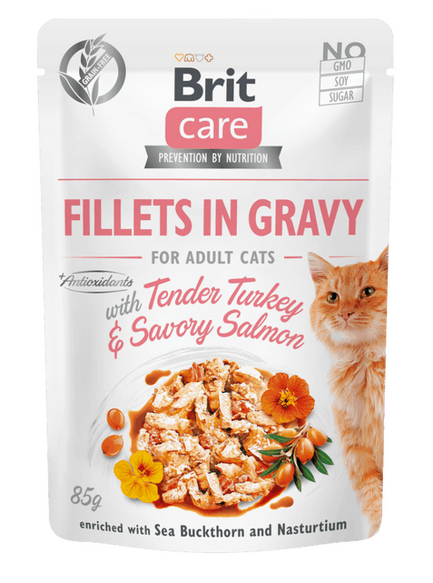 Brit Care Cat Fillets in Gravy with Tender Turkey Savory Salmon 85 g - 1