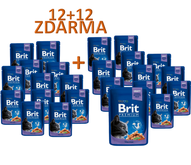 Brit Premium Cat Pouches with Cod Fish 100 g 12 + 12  ZDARMA - 1