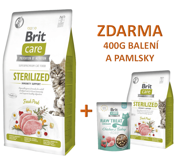 Brit Care Cat Grain-Free Sterilized Immunity Support + ZDARMA 400g balení a pamlsky